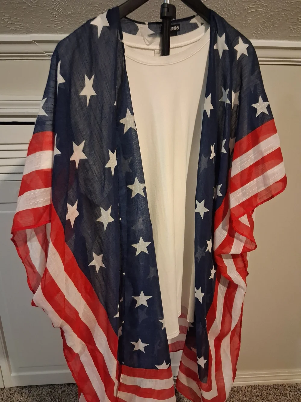 Steve Madden Blue and White Sheer Star Kimono. Beach Cover-up/Festive Cardigan